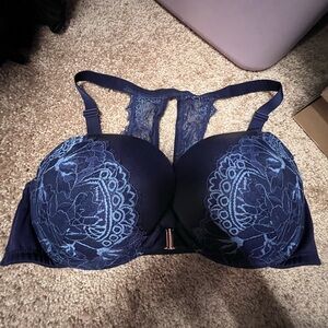 Cacique Navy and Light Blue Lace Bra